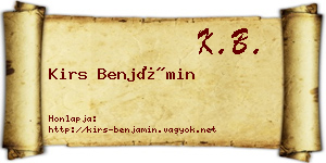 Kirs Benjámin névjegykártya